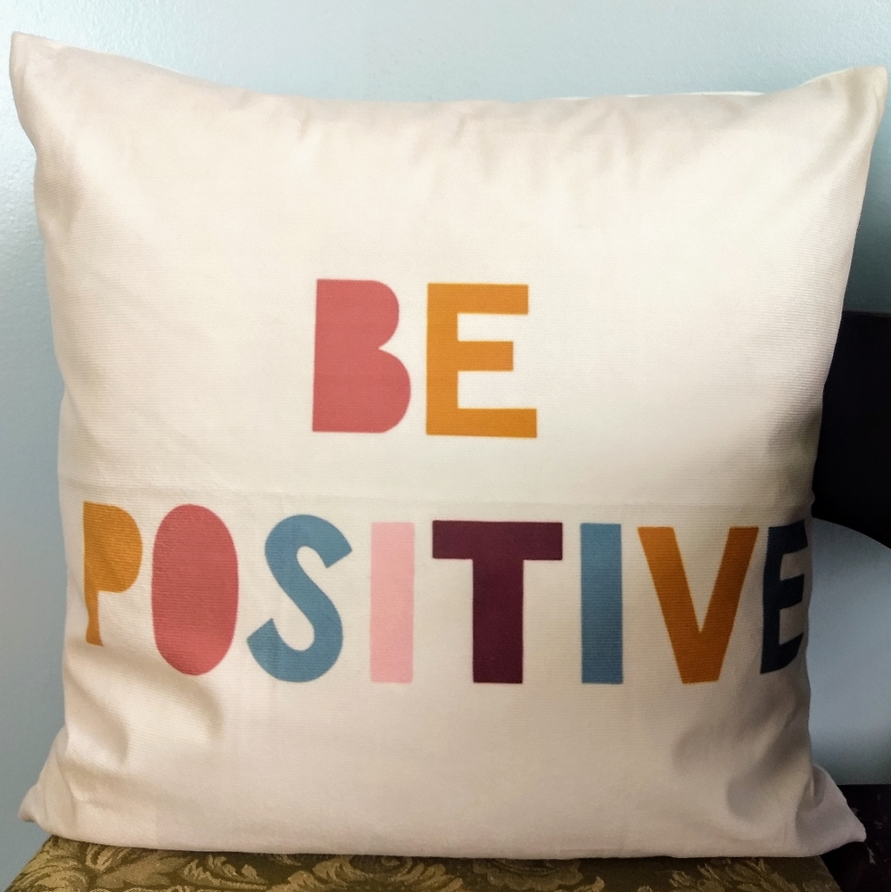 BE POSITIVE Light Pink Throw Pillow Cover - Picture 2 of 3